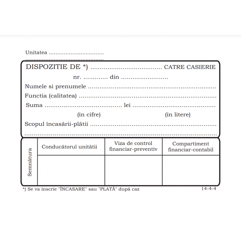Tipizat - dispozitie casierie - A6, simplu, fata/verso, 100 file