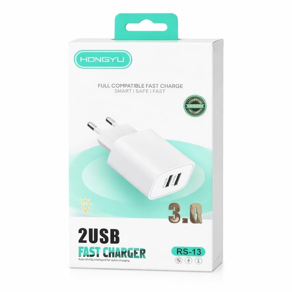 Adaptor priză cu 2 porturi USB, 3.0A, Plastic, Alb
