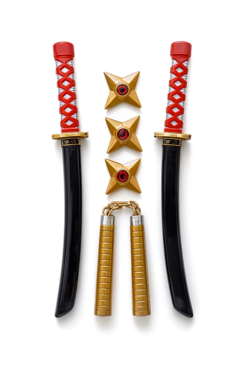 Set Ninja , 2 Sabii, 2 Nunchaku si 3 Stele , 44x22 cm