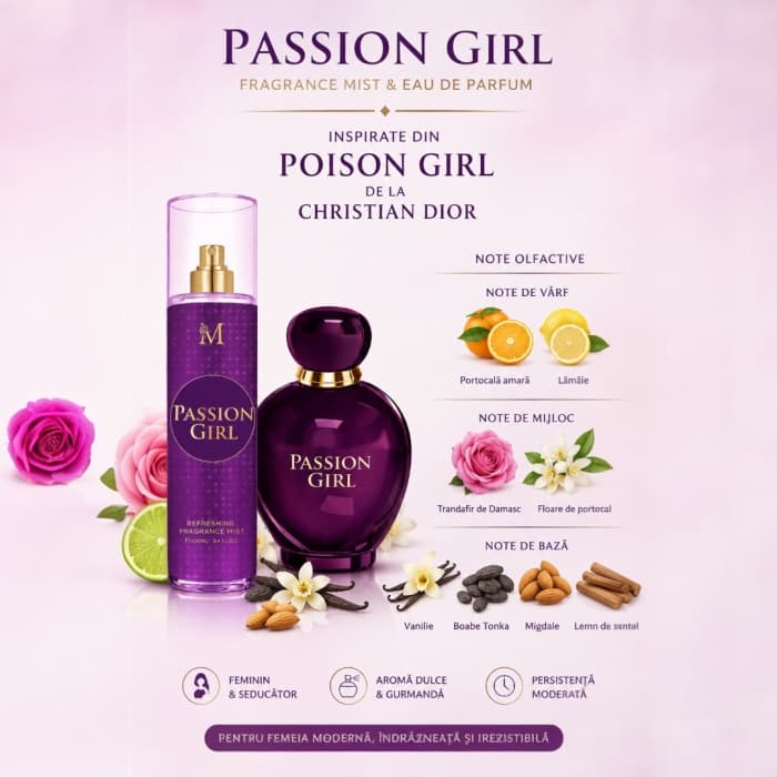 Passion Girl Fragrance Mist &amp; Eau de Parfum pentru Femei 100 ml – Inspirat din Poison Girl de la Dior  Montage Brands 3