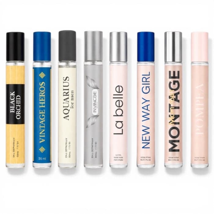 Set 8 Parfumuri Travel 35 ml – Colecție Femei &amp; Bărbați (4+4) | Inspirate din Branduri Celebre | Ideal pentru Voiaj, Vacanțe și Geantă – Montage Brands 1