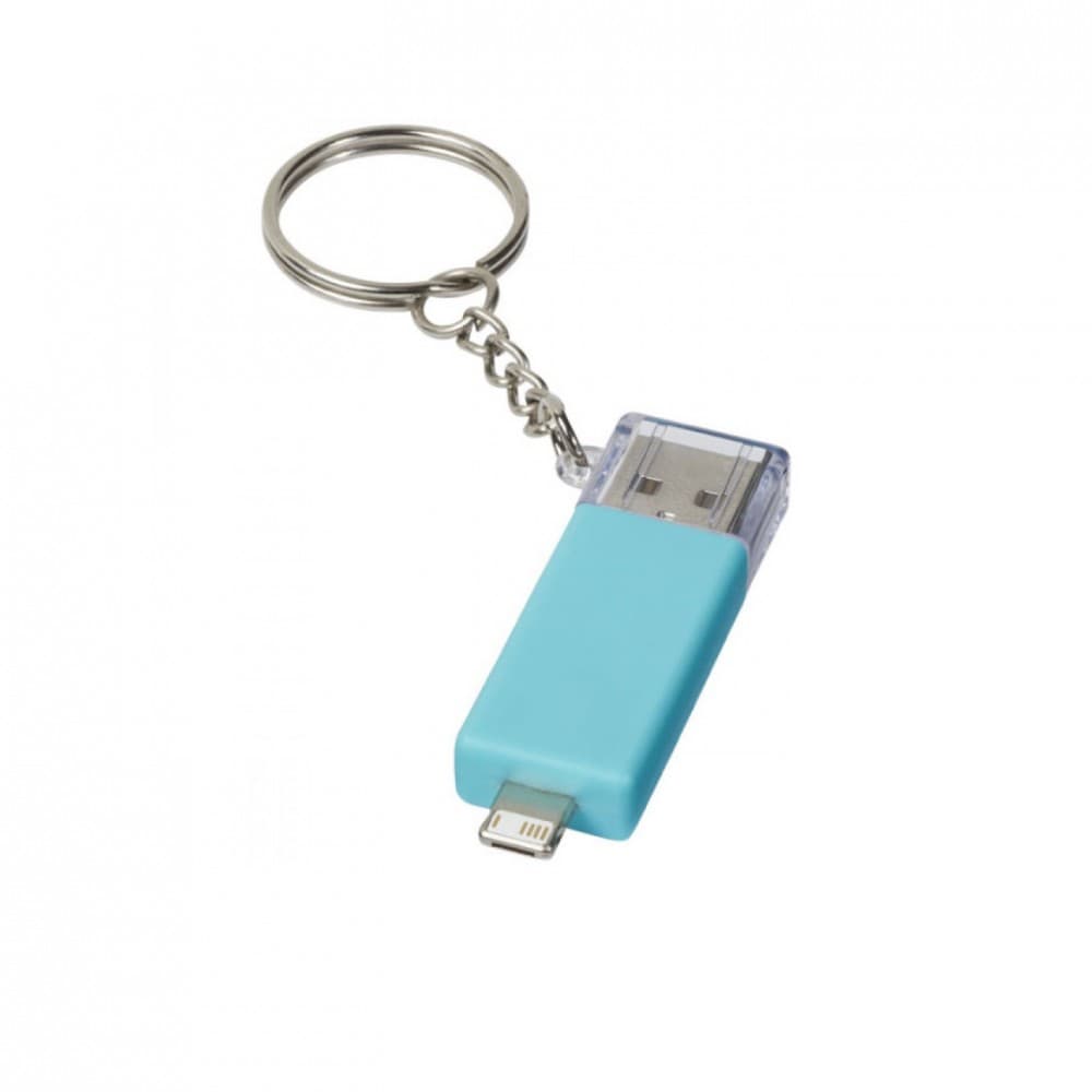 Adaptor incarcare USB cu conector Lightning si MicroUSB, tip breloc, turcoaz 2