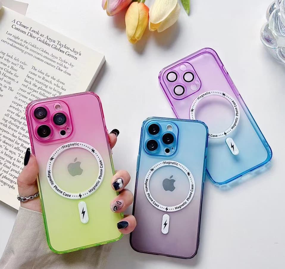 Husa Apple iPhone 13 Pro, Magsafe Gradient TPU, geam protectie camere, albastru/verde 3