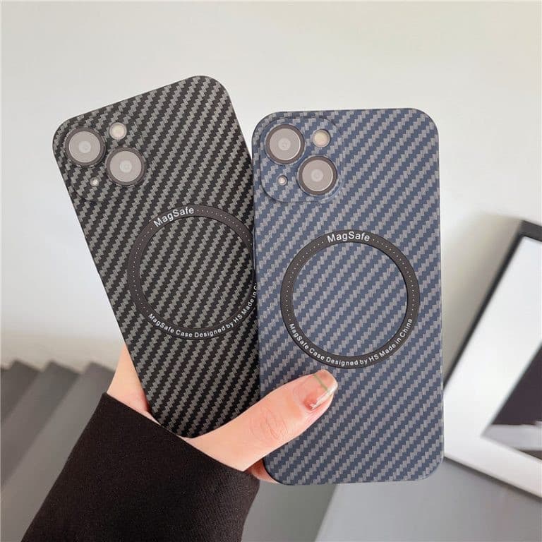 Husa Apple iPhone 14 Plus (14+), iPefet Carbon, textura kevlar, Magsafe, negru/albastru 3
