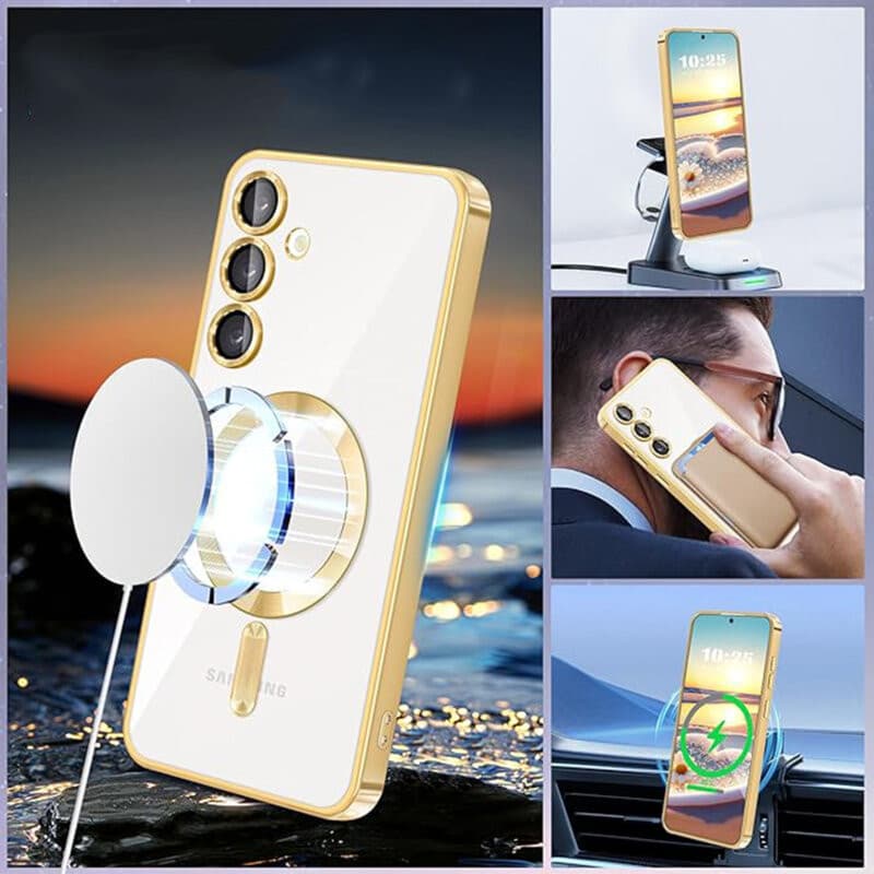 Husa Samsung Galaxy S23 Ultra, Electroplating Magsafe TPU, protectie camera, margini argintii 5