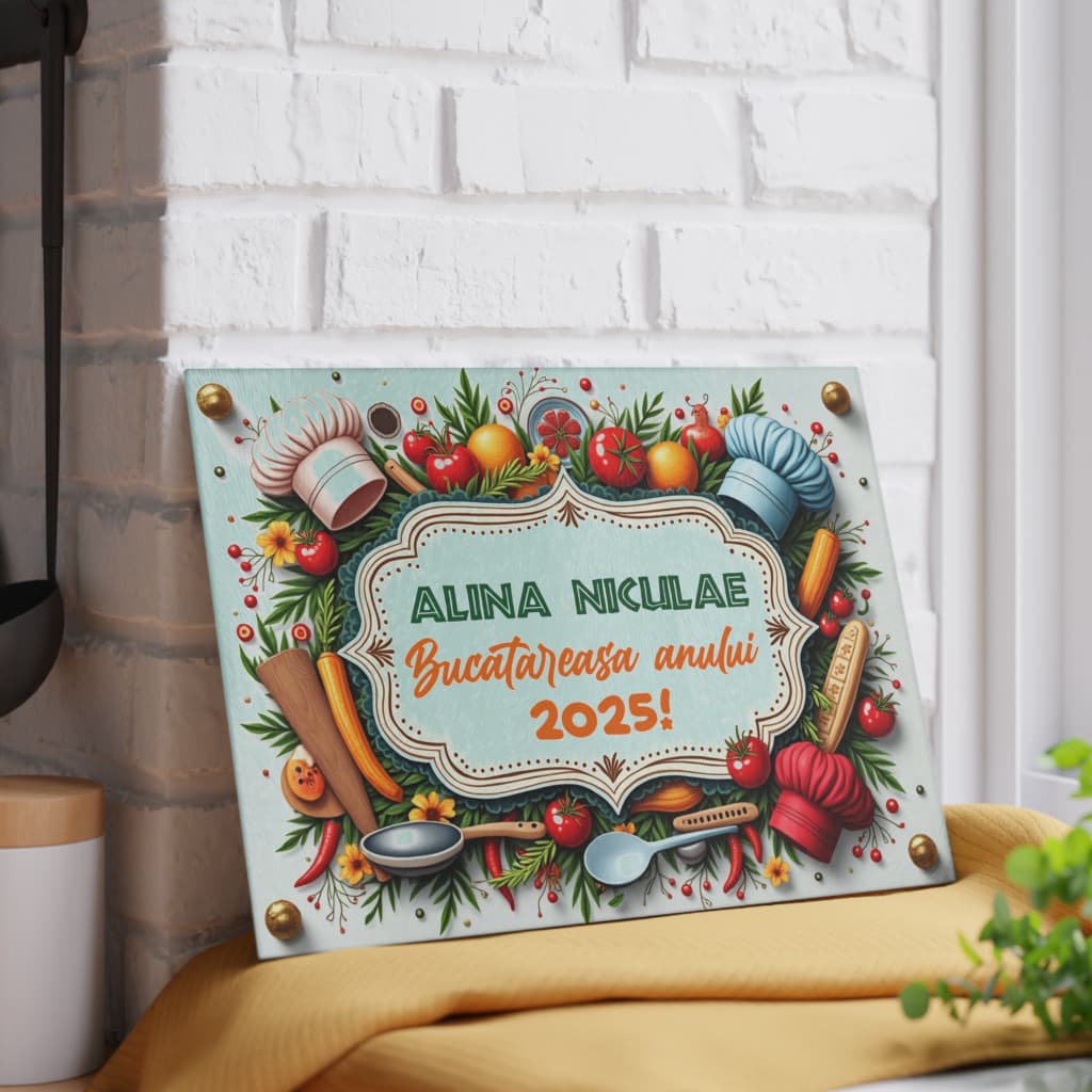 Tocator de sticla, 27 x 18 cm, personalizabil cu nume si mesaj 5
