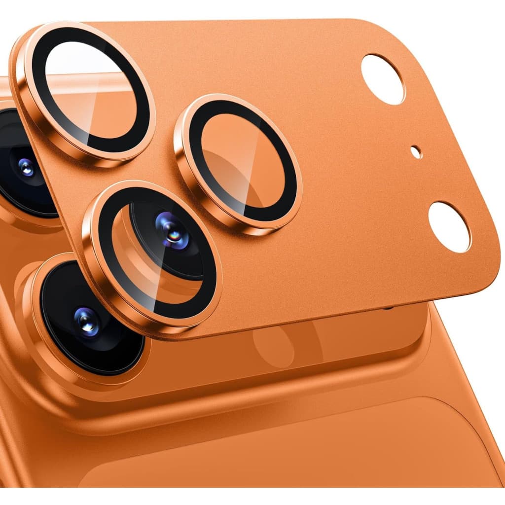 Folie de sticla Apple iPhone 17 Pro, protectie lentile camera spate, margine Cosmic Orange 2