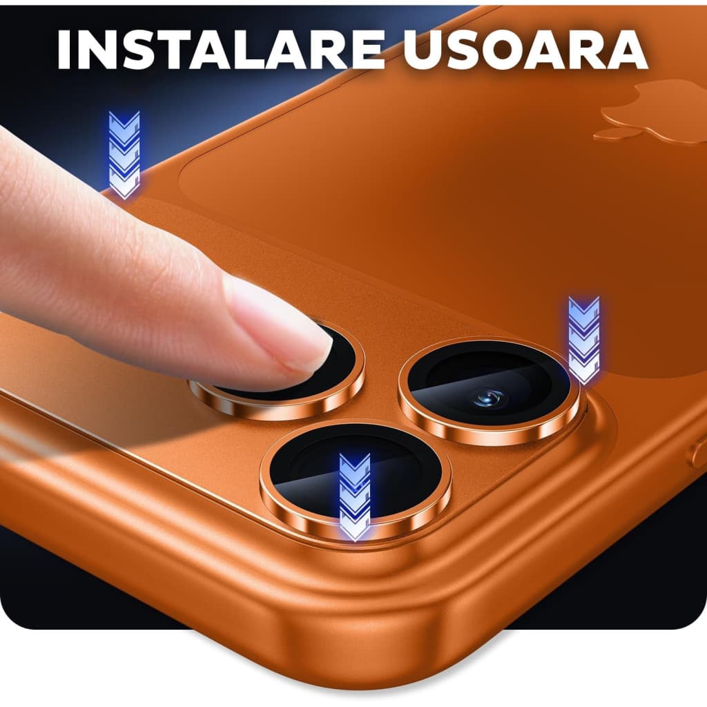 Folie de sticla Apple iPhone 17 Pro, protectie lentile camera spate, margine Cosmic Orange 4