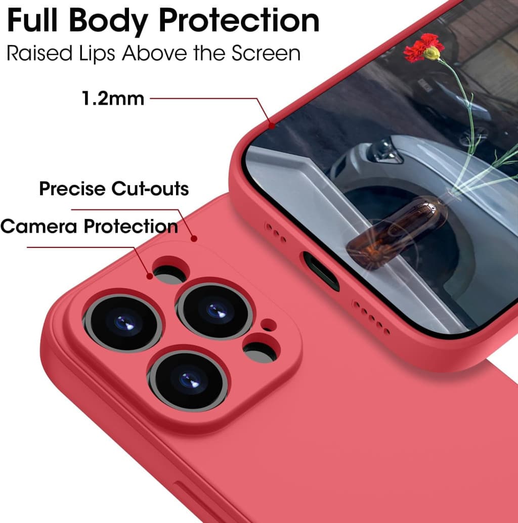 Husa Apple iPhone 14 Pro Max, Luxury Silicone, catifea in interior, protectie camere, rosie 2