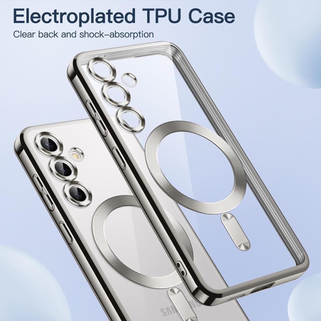 Husa Samsung Galaxy S23, Electroplating Magsafe TPU, protectie camera, margini albastre 3