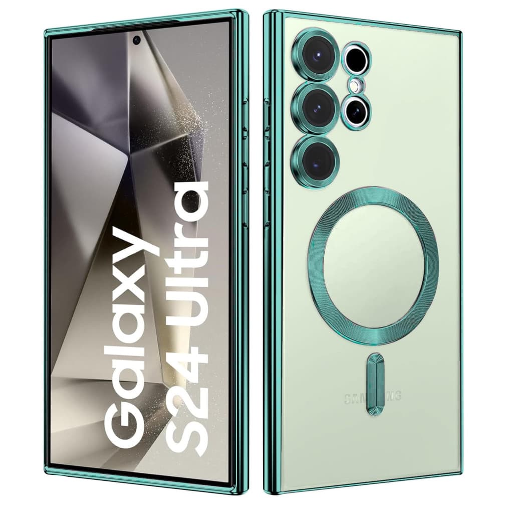 Husa Samsung Galaxy S22 Ultra, Electroplating Magsafe TPU, protectie camera, margini verzi 2