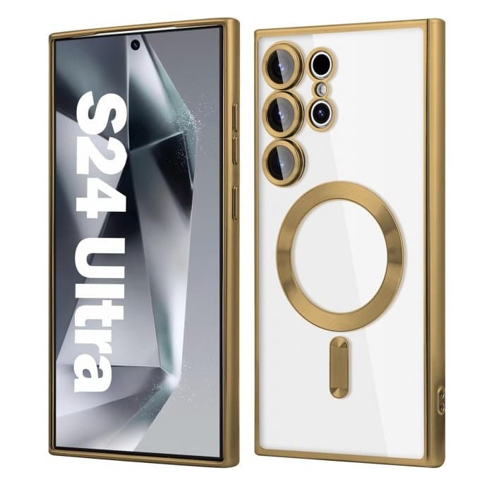 Husa Samsung Galaxy S22 Ultra, Electroplating Magsafe TPU, protectie camera, margini aurii 2