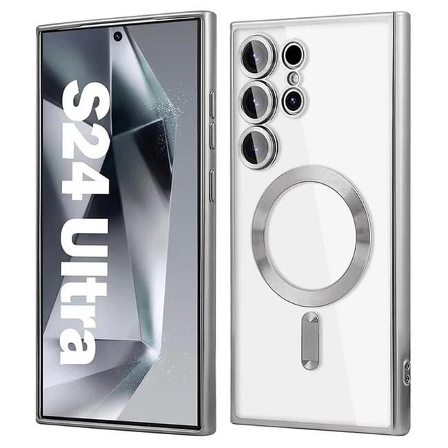 Husa Samsung Galaxy S22 Ultra, Electroplating Magsafe TPU, protectie camera, margini argintii 2