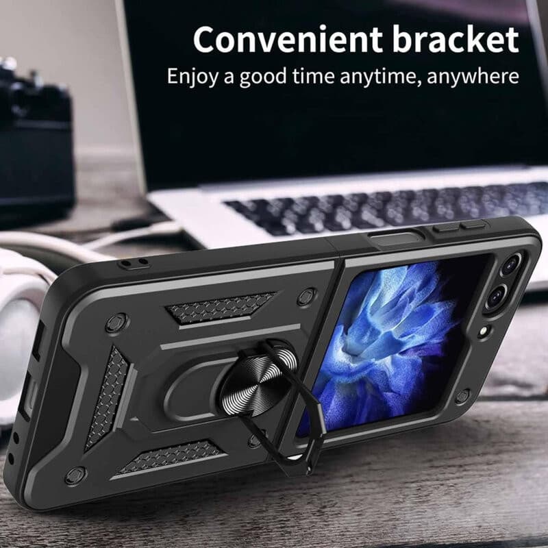 Husa Samsung Galaxy Z Flip6, Camshield Armor, inel sustinere, protectie camera, rosie 3