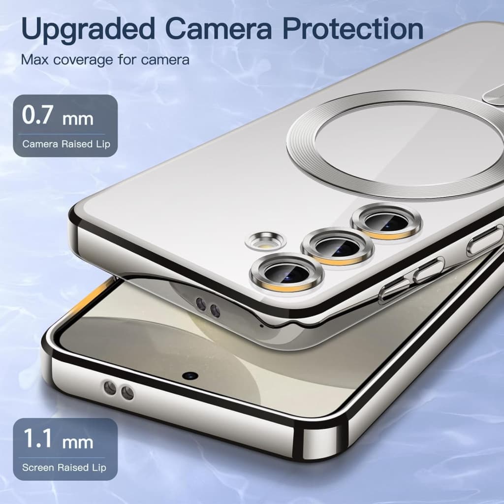 Husa Samsung Galaxy S25, Electroplating Magsafe TPU, protectie camera, margini albastre 4