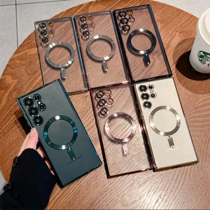 Husa Samsung Galaxy S25 Ultra, Electroplating Magsafe TPU, protectie camera, margini argintii 2