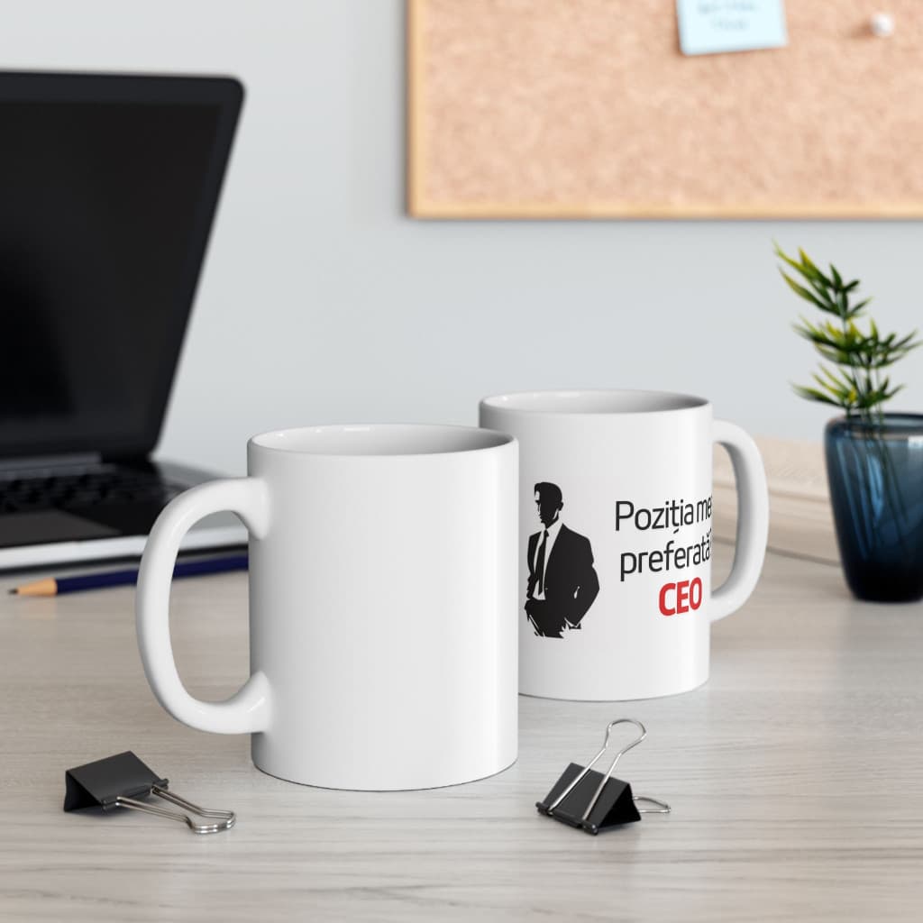 Cana ceramica personalizata, mesaj "Pozitia mea preferata? CEO", 330 ml, alba 4