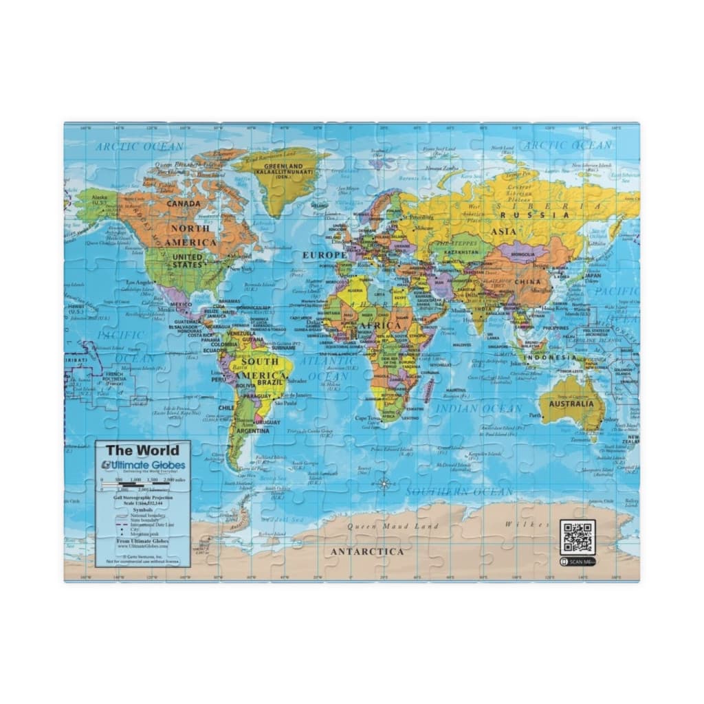 Puzzle 120 piese, 20 x 29 cm, carton alb perlat, harta lumii 2