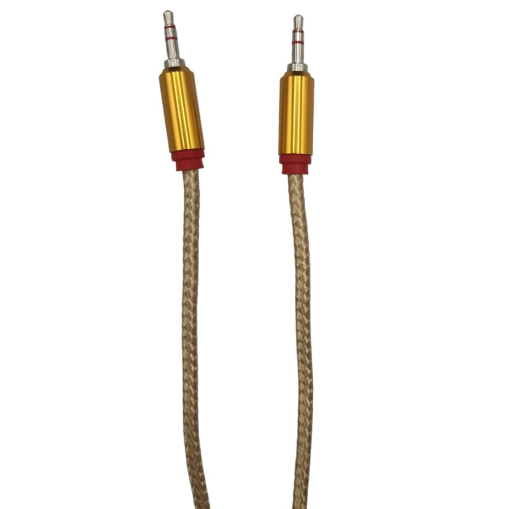 Cablu audio auxiliar / AUX / jack 3.5 mm, 2 metri, material textil impletit, capete metalice, auriu 2