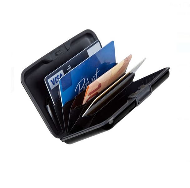 Portofel pentru carduri si bani, carcasa din aluminiu, negru 2