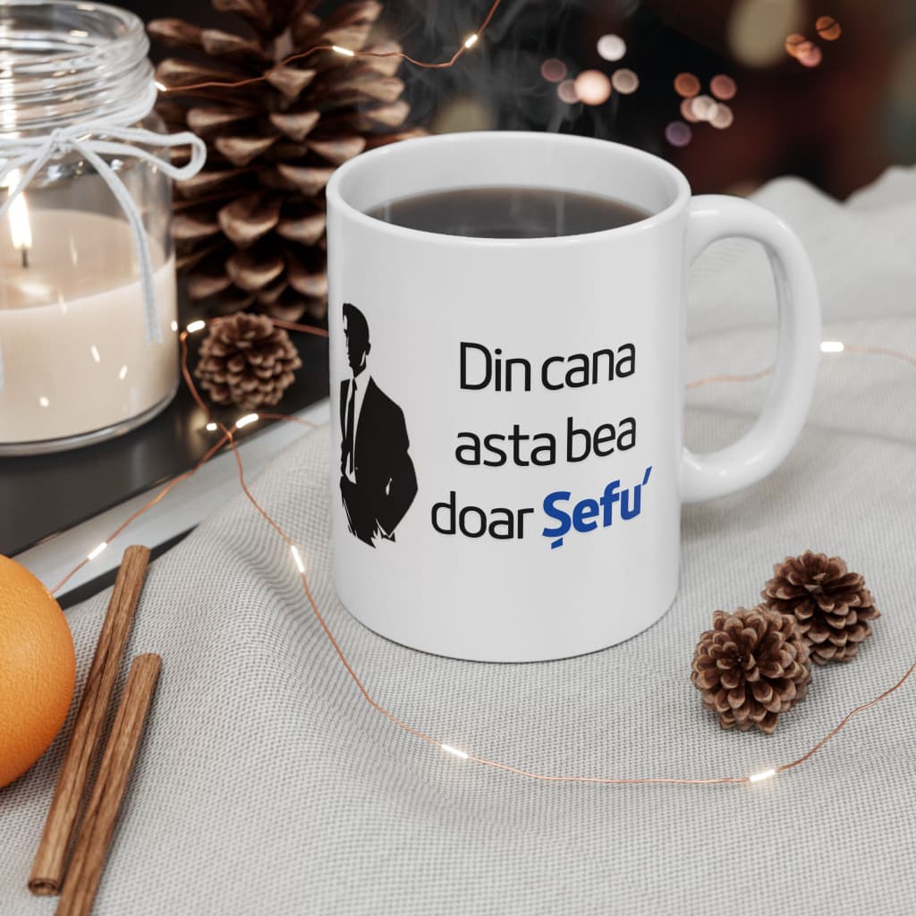Cana ceramica personalizata, mesaj "Din cana asta bea doar Sefu", 330 ml, alba 2