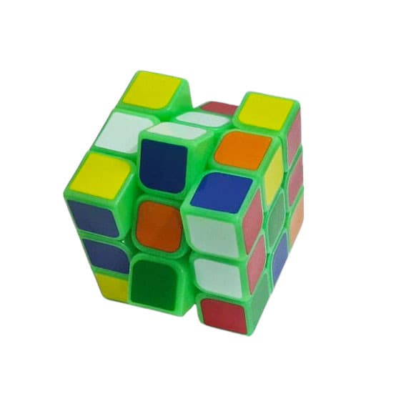 Jucarie cub tip Rubik, 3 x 3 randuri, 5.5 cm, 6 fete colorate, cadru verde fluorescent 2