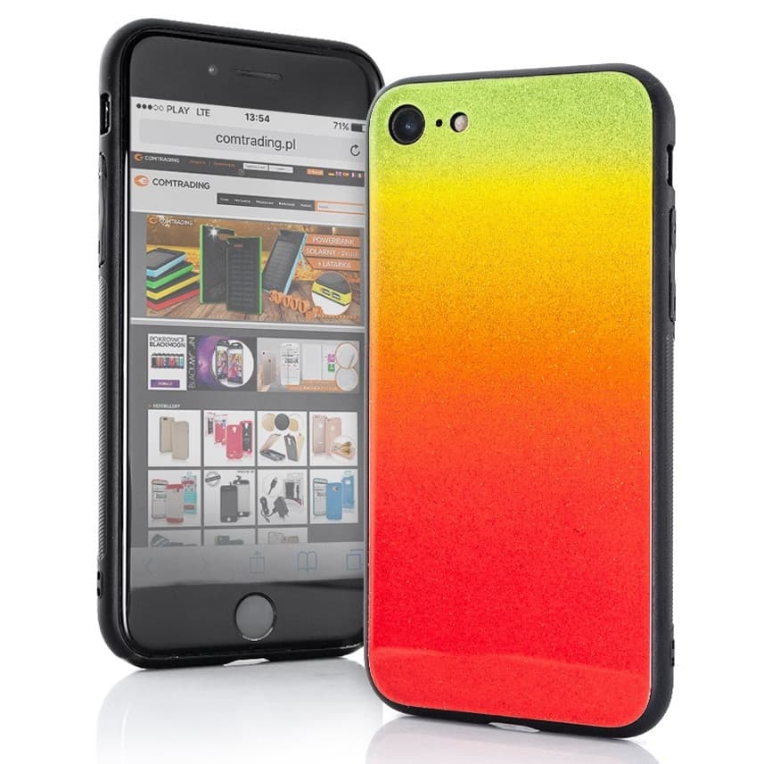 Husa Luxury Aurora pentru Apple iPhone X/XS, spate din sticla, portocaliu/galben 2