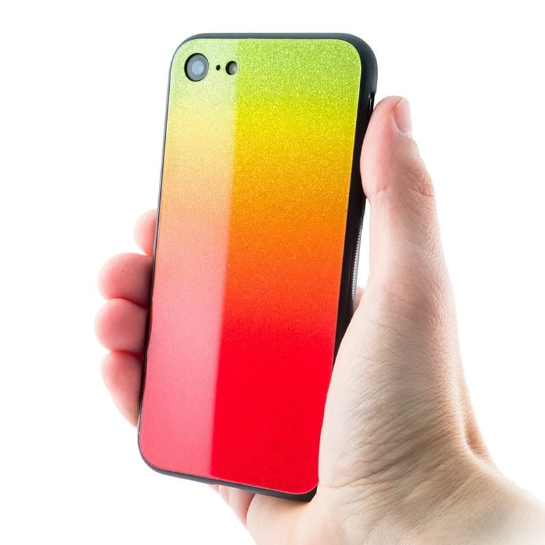Husa Luxury Aurora pentru Apple iPhone X/XS, spate din sticla, portocaliu/galben 3