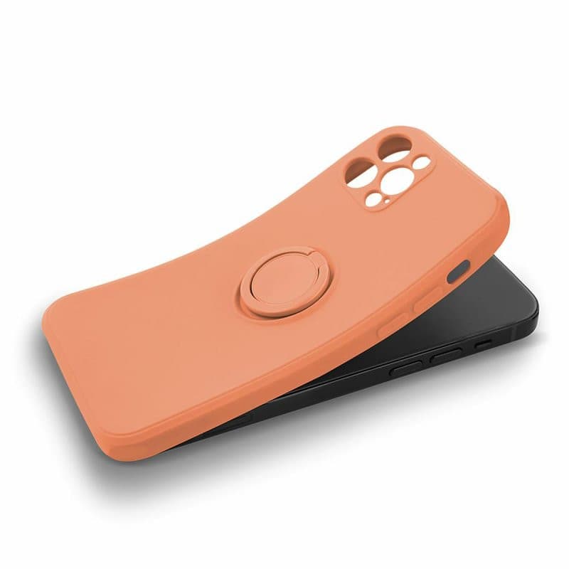 Husa Apple iPhone 12, Ring Silicone, suport sustinere rotativ, catifea in interior, portocalie 3