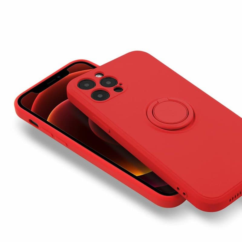 Husa Apple iPhone 13 Pro, Ring Silicone, suport sustinere rotativ, catifea in interior, rosie 2