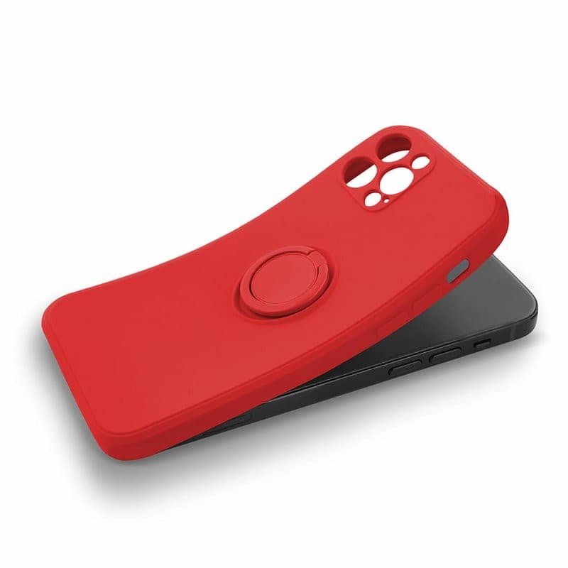 Husa Apple iPhone 13 Pro, Ring Silicone, suport sustinere rotativ, catifea in interior, rosie 3