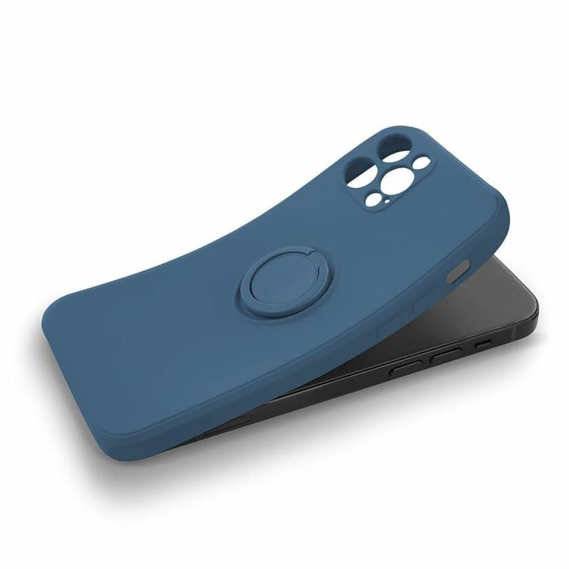 Husa Apple iPhone 13 Pro, Ring Silicone, suport sustinere rotativ, catifea in interior, albastra 3