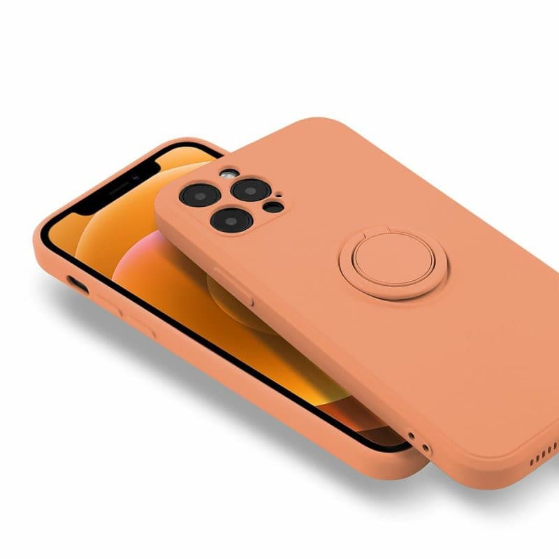 Husa Apple iPhone 13 Pro, Ring Silicone, suport sustinere rotativ, catifea in interior, portocalie 2