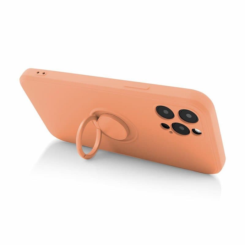 Husa Apple iPhone 13 Pro, Ring Silicone, suport sustinere rotativ, catifea in interior, portocalie 5