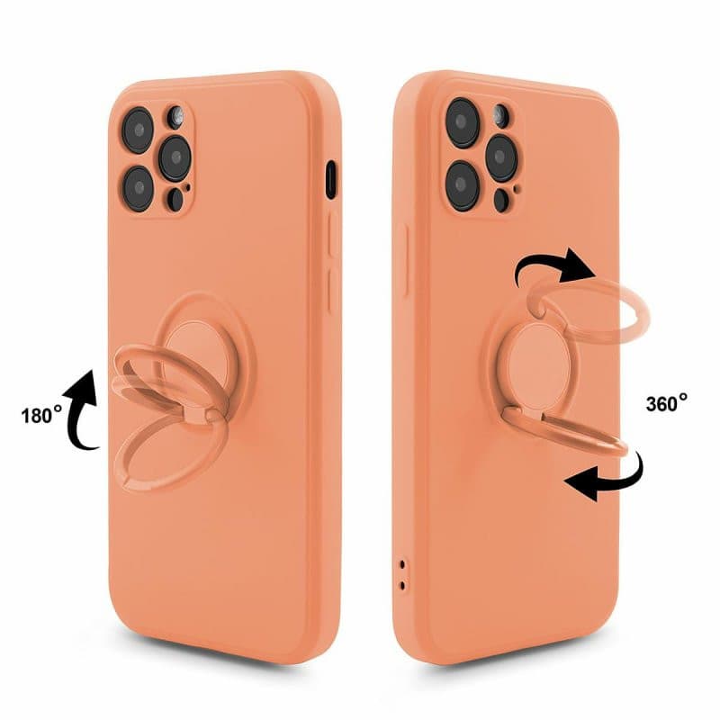 Husa Samsung Galaxy A03s / A02s, Ring Silicone, inel rotativ, catifea in interior, portocalie 4