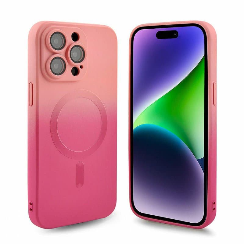 Husa Apple iPhone 13 Pro, Magsafe Ombre Silicone, geam protectie camere, roz 3