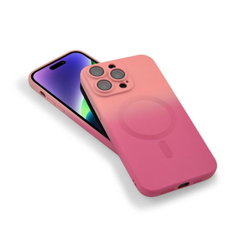 Husa Apple iPhone 13 Pro, Magsafe Ombre Silicone, geam protectie camere, roz 4