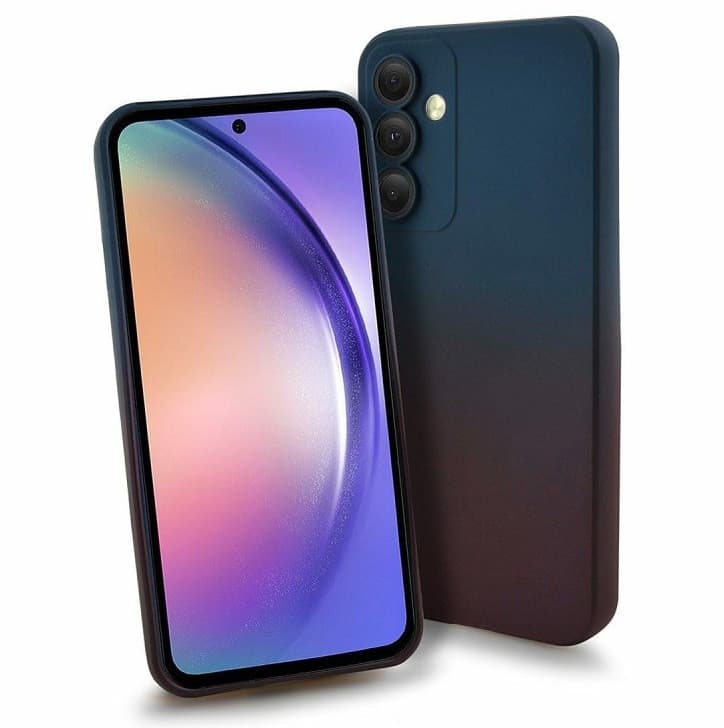 Husa Samsung Galaxy A32 5G, Luxury Ombre Silicone, catifea in interior, protectie camere, albastru/visiniu 2