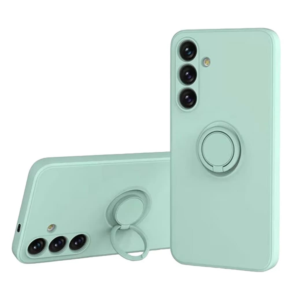 Husa Samsung Galaxy A05, Ring Silicone, inel rotativ, catifea in interior, verde pal 2