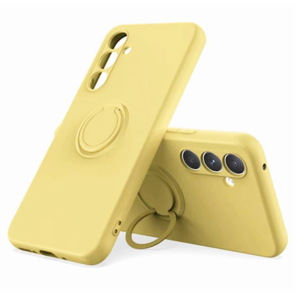 Husa Samsung Galaxy A35, Ring Silicone, inel rotativ, catifea in interior, galbena 2