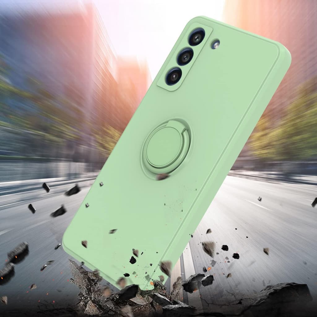 Husa Samsung Galaxy A15, Ring Silicone, inel rotativ, catifea in interior, verde maslina 2