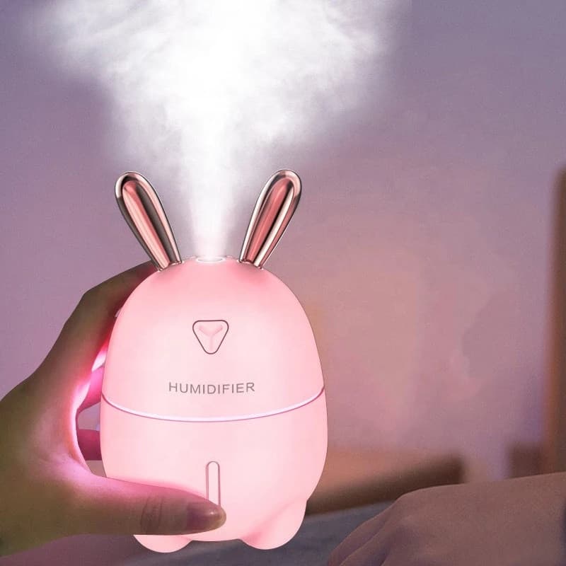 Umidificator si difuzor aromaterapie K9, lumina LED, 300 ml, model iepuras, roz 2