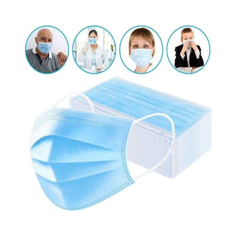 Set 50 masti protectie faciala, 3 pliuri, 3 straturi, de unica folosinta, albastre 2