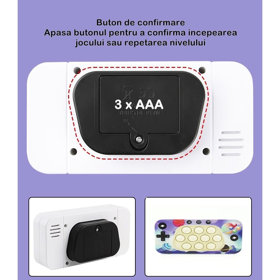 Jucarie interactiva Speed Push, joc de viteza apasare taste tip Pop-It, sunete si lumini, model galaxia 4