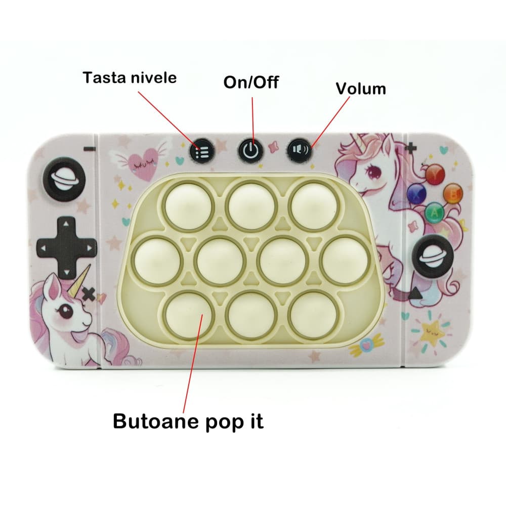 Jucarie interactiva Speed Push, joc de viteza apasare taste tip Pop-It, sunete si lumini, model unicorn 4
