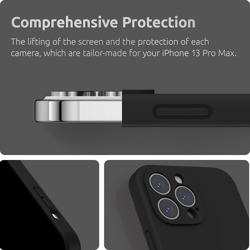Husa Apple iPhone 13 Pro Max, Luxury Silicone, catifea in interior, protectie camere, negru 3