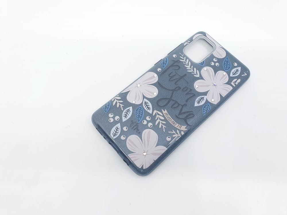 Husa Flowers Glitter pentru Samsung Galaxy S20 Ultra, cu mesaj, gri 2