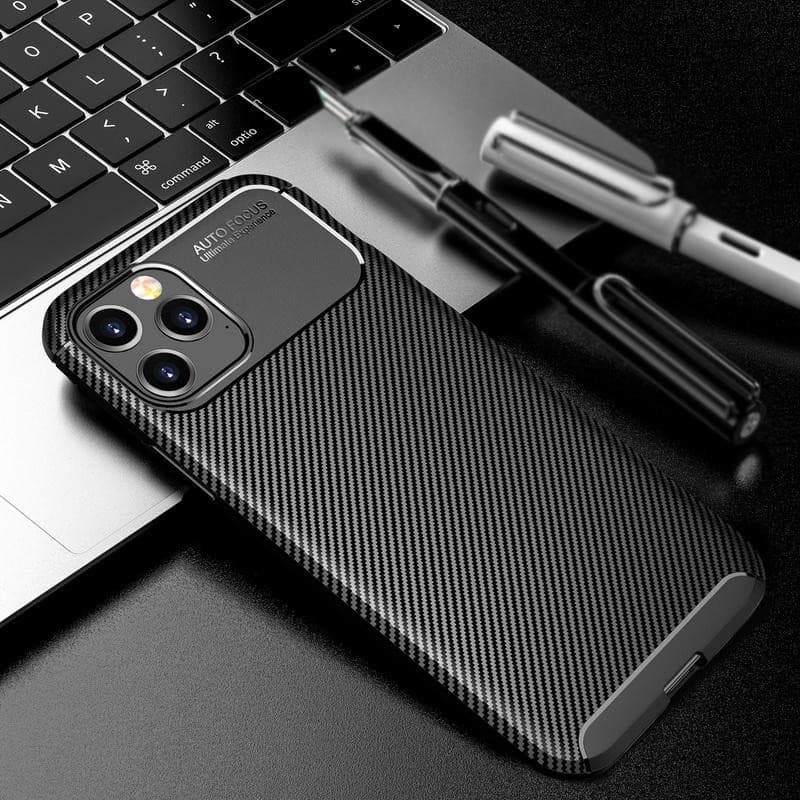 Husa Carbon Fiber pentru Apple iPhone 12 Pro Max, aspect carbon, albastru inchis 2