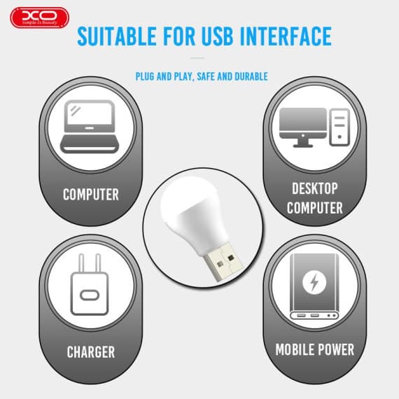 Mini bec XO Y1, conectare USB-A, 45 x 25 mm, 1W, lumina rece 4