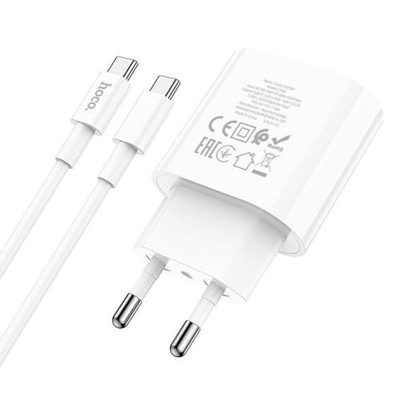 Incarcator casa Hoco C94A, 1 x USB-C PD 20W/3A, cablu Type-C inclus, incarcare rapida, albe 3